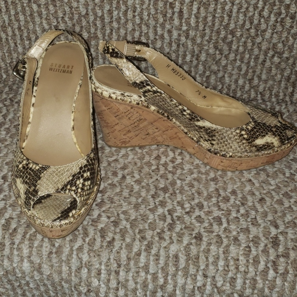 Stuart Weitzman Python Print Leather Wedges - image 8